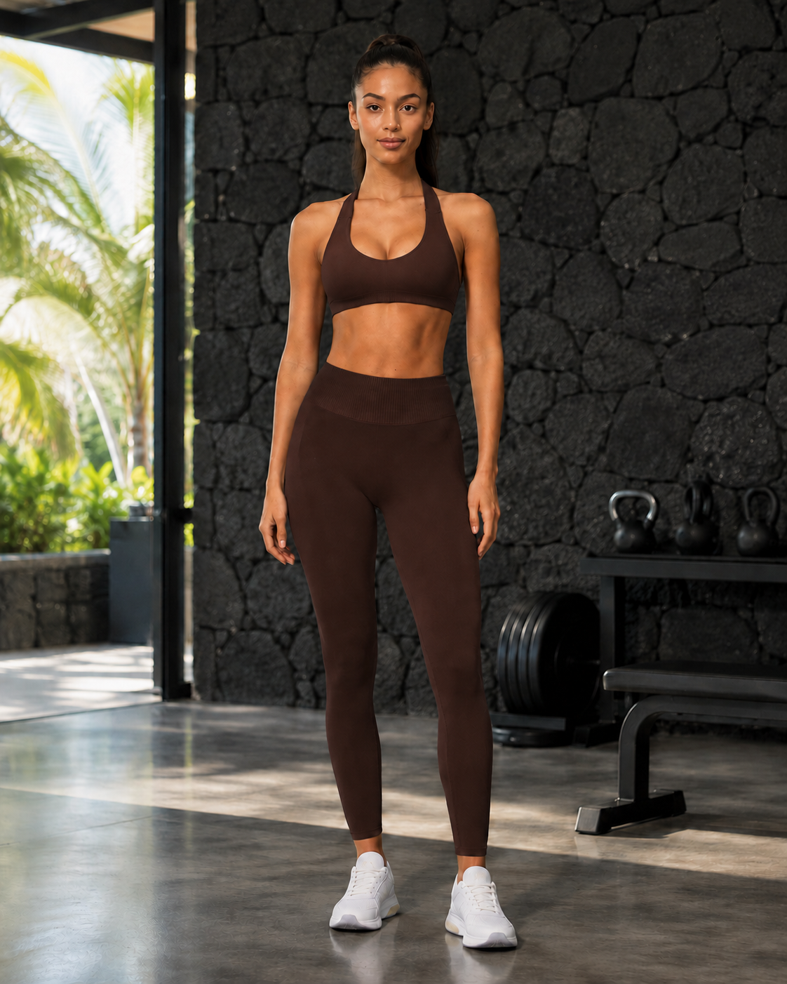 FITLINE Seamless Core ensemble legging femme Chocolat — visuel local La Réunion