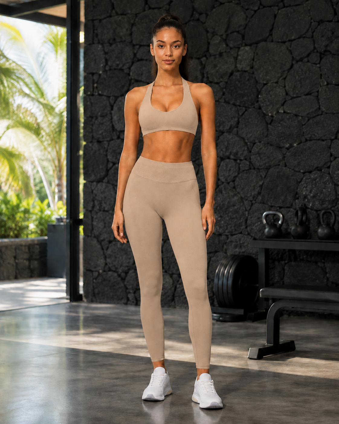 FITLINE Seamless Core ensemble legging femme Sable — visuel local La Réunion