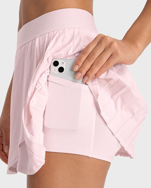Jupe de padel femme Pleat Motion rose pâle – détail du short intégré