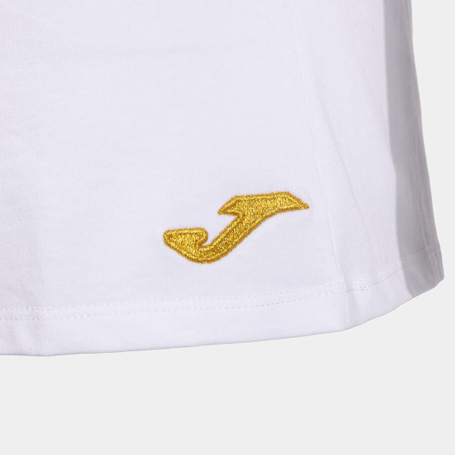 Détail du logo doré du T-shirt femme Joma Combat blanc