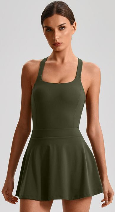 Robe de padel femme Cross Flow vert olive – vue de face