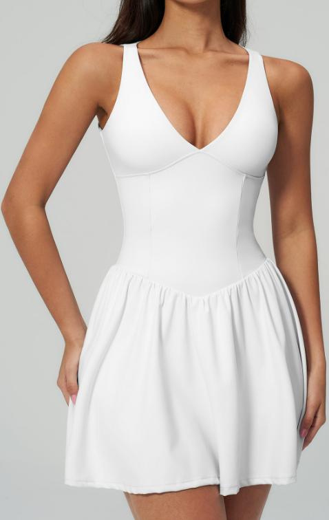 Robe de padel femme V Pulse blanche – vue de face