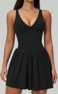 Robe de padel femme V Pulse noire – vue de face