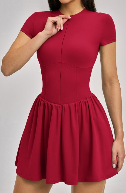 Robe de padel femme Zip Court rouge – vue de face